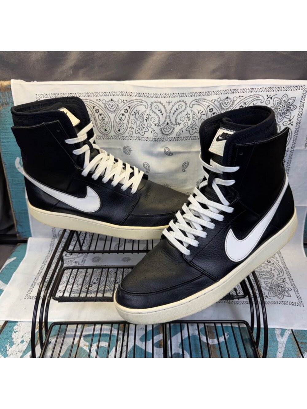 Nike Double Court High Shoes Men's 11 Black Sail White Athletic Retro Sneakers